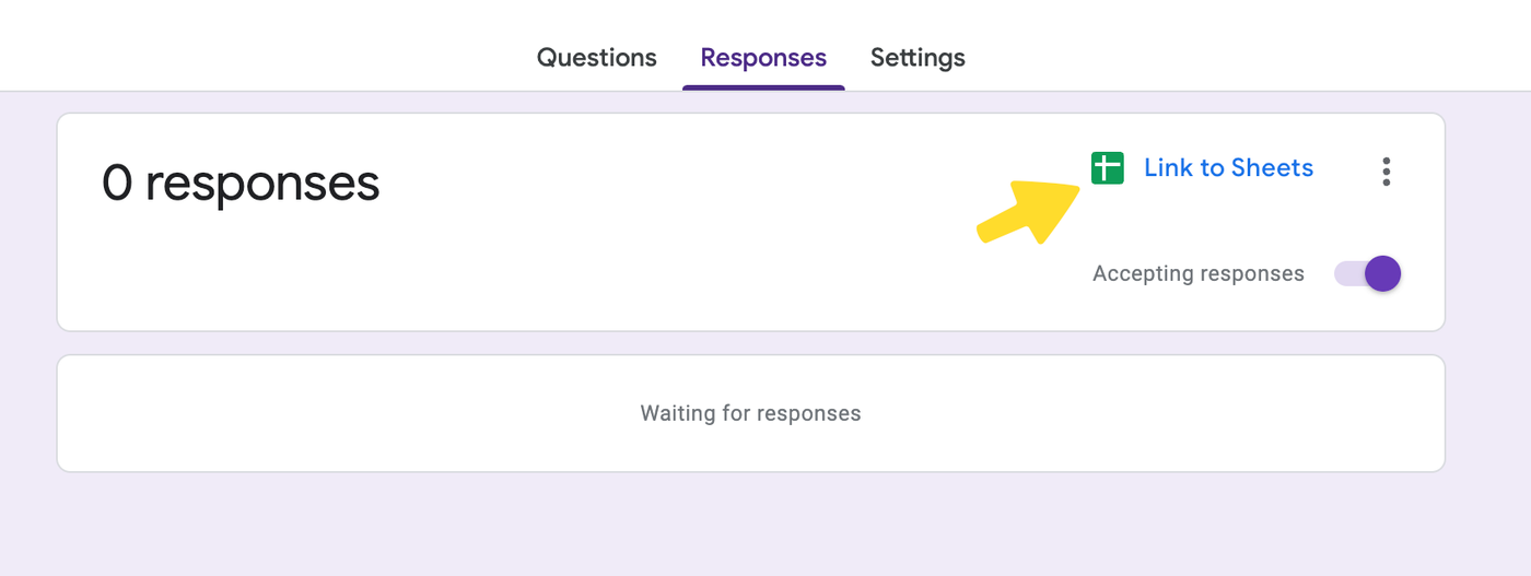Google Forms Response page showing the spreadsheet icon