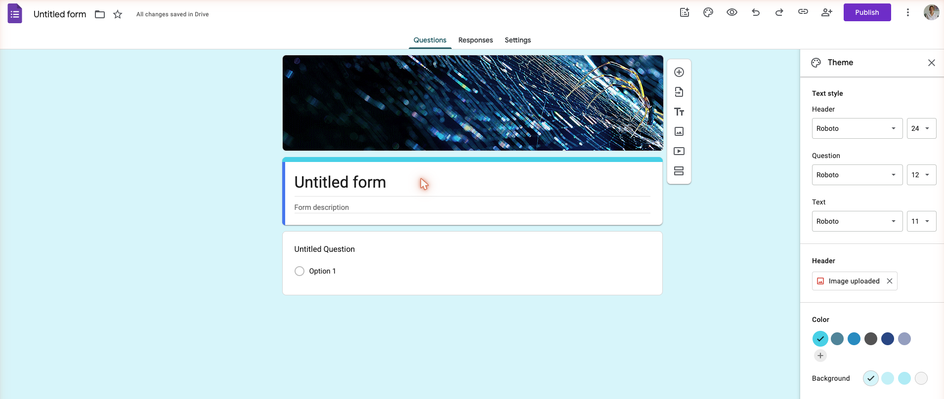 Google Form with a header image and manually adjusted brand colours