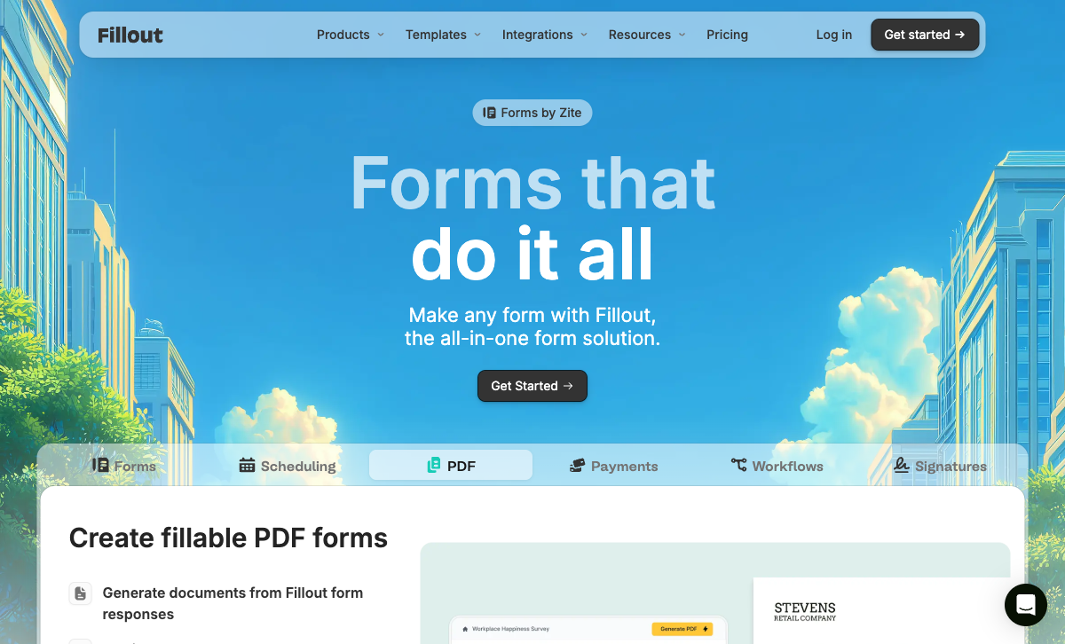 Fillout homepage