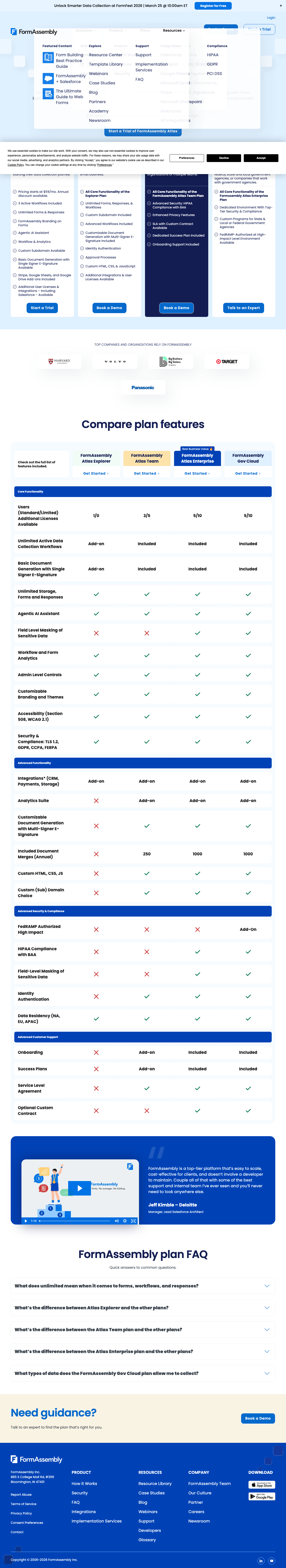 FormAssembly pricing page