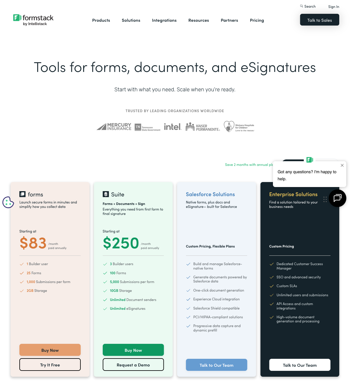 Formstack pricing page