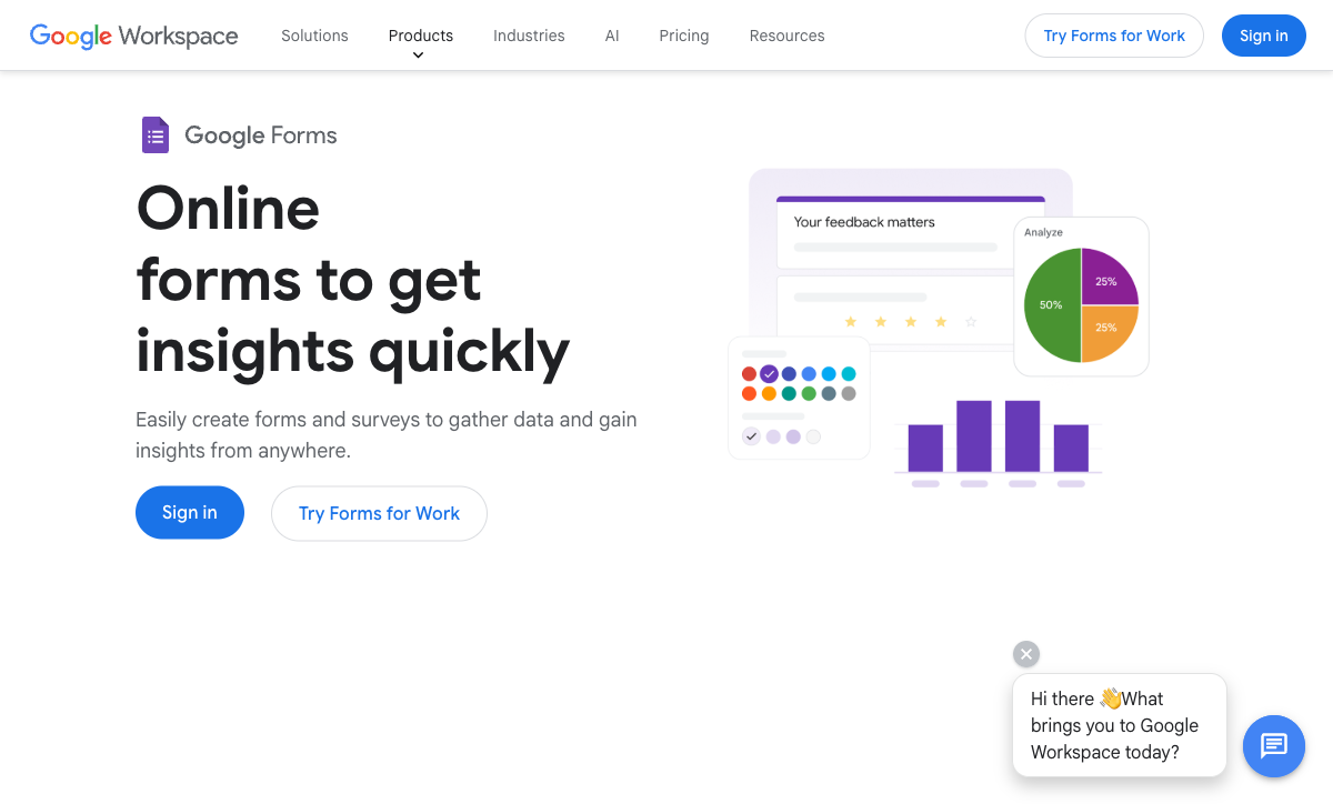 Google Forms homepage