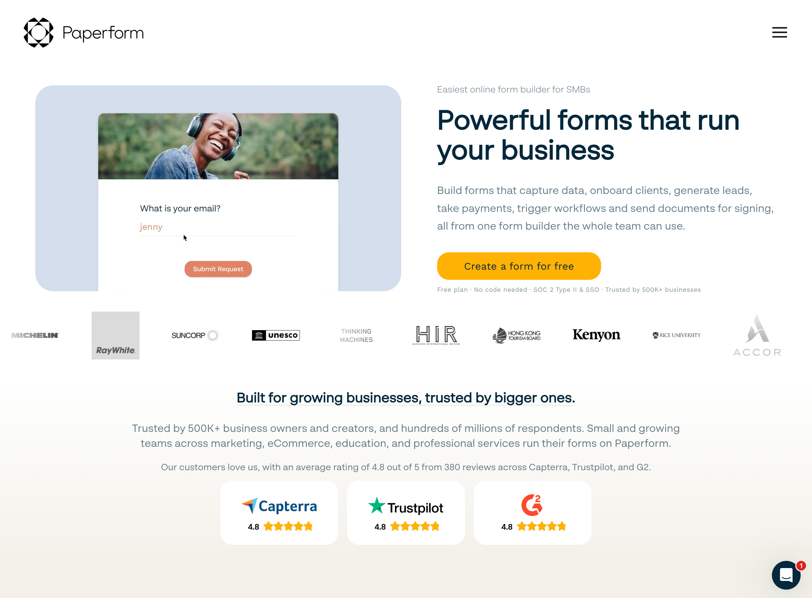 Paperform homepage