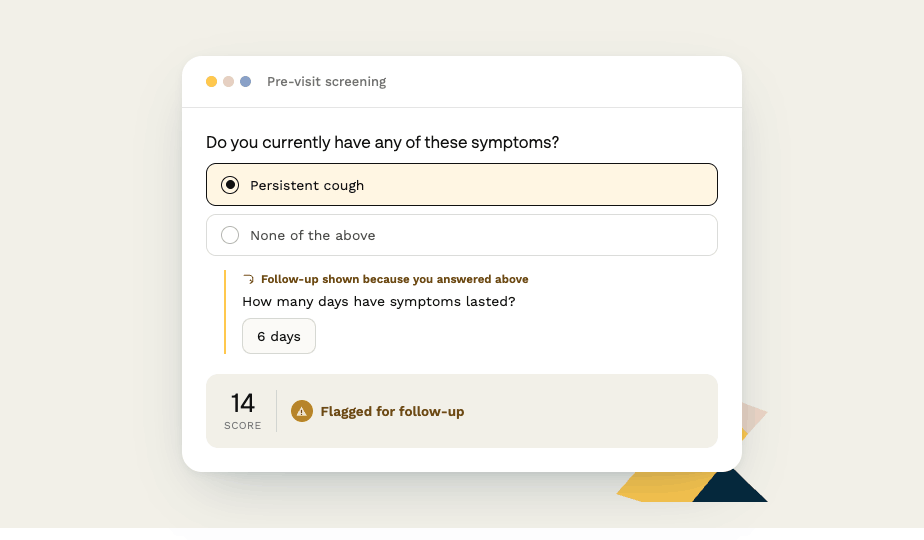 Health assessment form with automatic scoring in Paperform