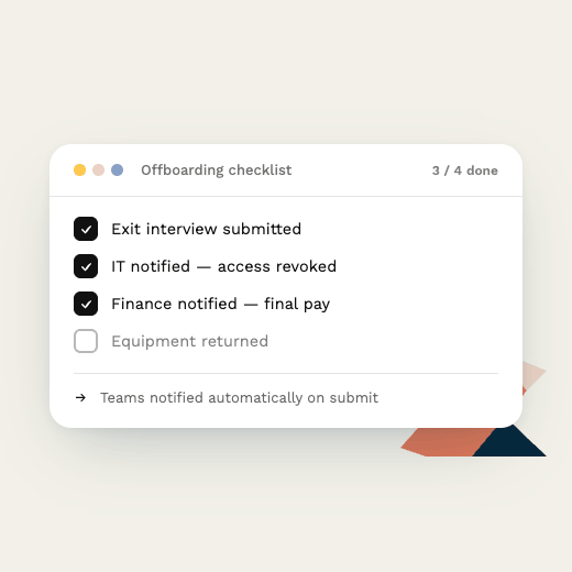 Exit interview and offboarding checklist form in Paperform