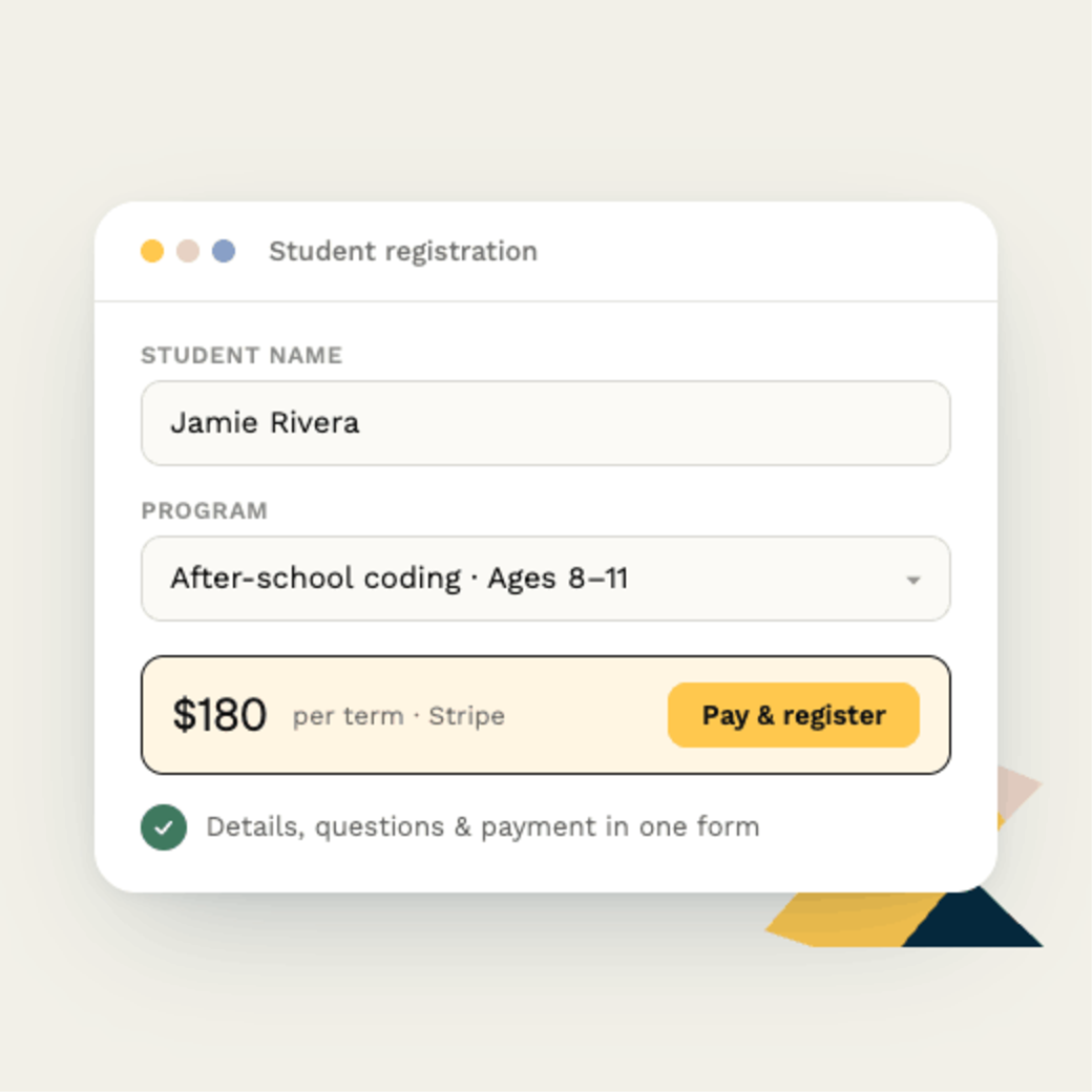 Student and school registration form in Paperform