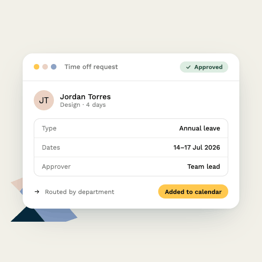 Time off request form with approval routing in Paperform
